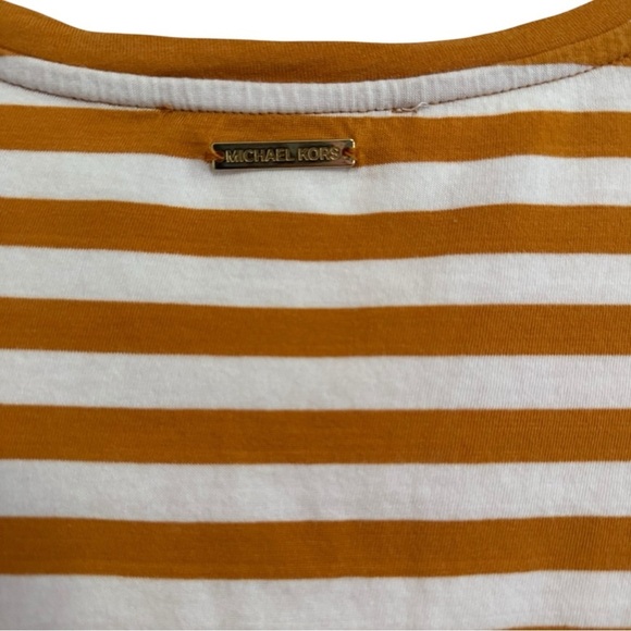Michael Kors Womens Striped Roll Tab Sleeve Top Mustard White Size Large - Picture 5 of 5